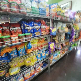 shelves of chips and snacks