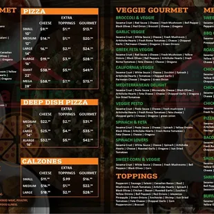 the menu and prices