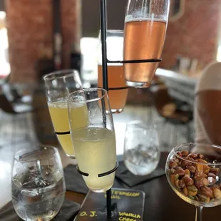 Mimosa flight O.J.  Watermelon basil Lemon lavender Vanilla cherry