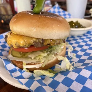 a cheeseburger on a bun