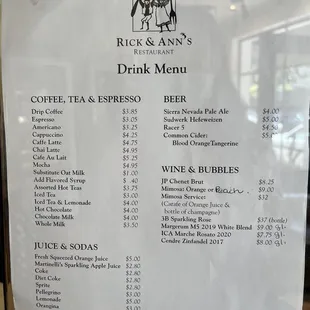 Drink menu