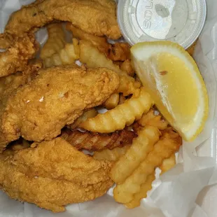 Fried haddock and fries