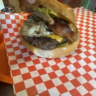 Hungry man burger   Bacon and egg added to 8oz patty