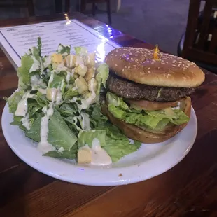 Classic Burger with Cheese and an optional side of salad ($1)