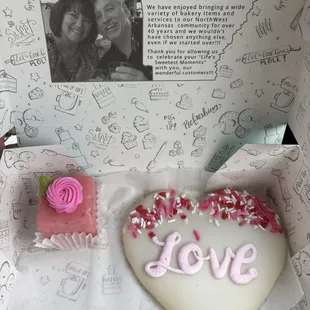 Strawberry petit four, valentine sugar cookie