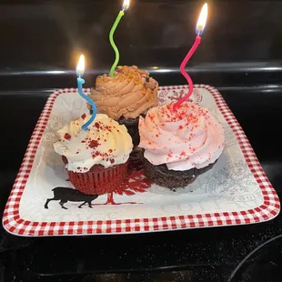 Red velvet, chocolate peppermint, chocolate peanut butter