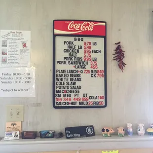 ows a menu on the wall