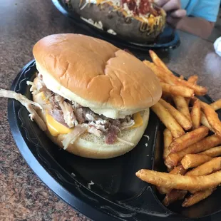 Ham and cheese with spicy fries also loaded chicken potato
