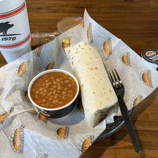 Bama Wrap, Beans, Sweet tea