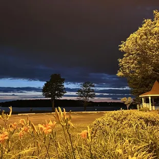 a gazebo in the evening
