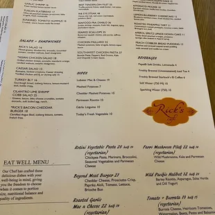 Dinner menu as of July 2022