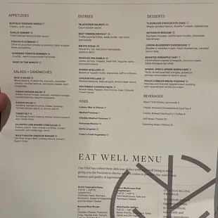 Dinner menu
