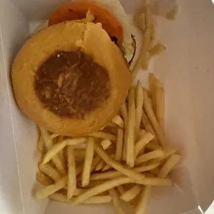 Beyond burger with fries.