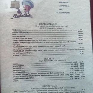 The front of the menu