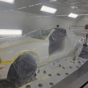 Freshly painted Mustang getting a little dry time before reassembly.