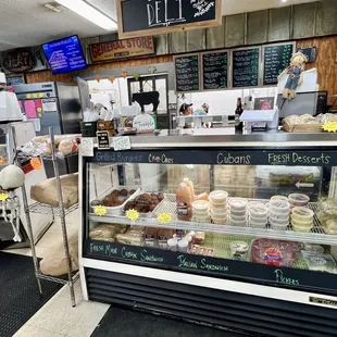 a display case filled with food