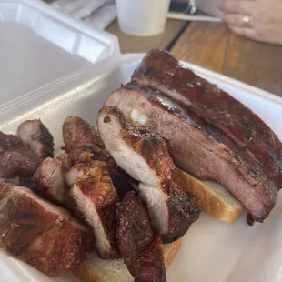 Rib sandwich - those little ribs are the best!
