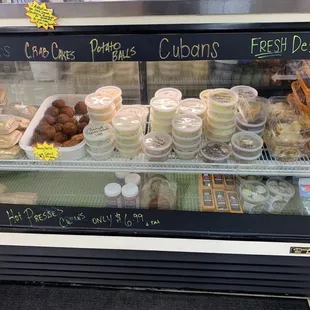 Dessert, side meals n cold samishes. They do fresh made subs to just walk up to the madam.