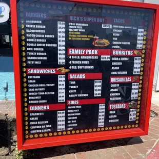 Drive thru menu