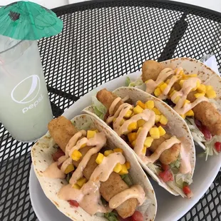 two tacos and a drink