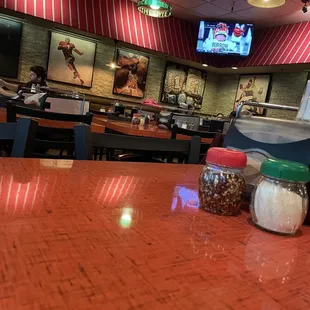 a table with salt and pepper shakers