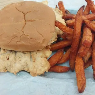 Chicken Fried Steak Sandwich with Sweet Potatoe Fries