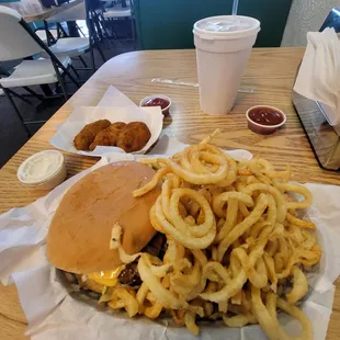 They got Buffelo burgers. Made good and fresh .. poppers and curly fries. Dang I did it agon...stuffed and can't move