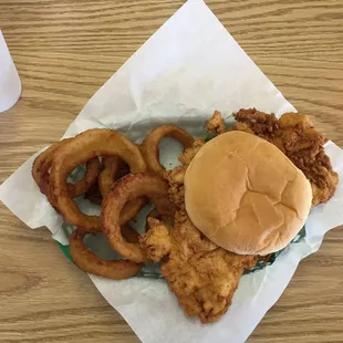 The best chicken fried chicken sandwich: perfectly fried, lightly seasoned batter, toasted bun, mayo, and lettuce. Perfection.