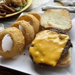 Burger and Onion Rings