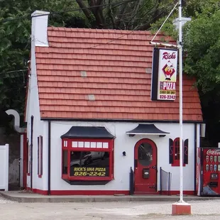 a red and white building