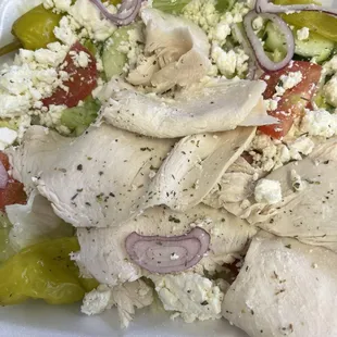 Greek salad with Chicken.
