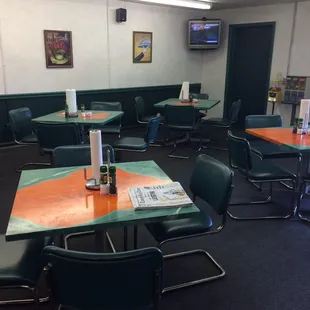 empty tables and chairs