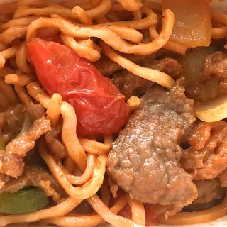 Tomato Beef Chow Mein