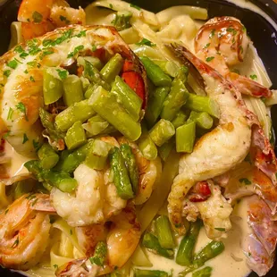 Lobster and shrimp fettuccini