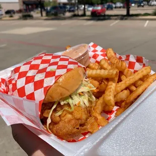 Mild chicken sando with fries