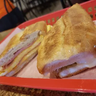 Egg and ham and cheese sandwhich