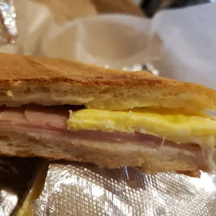 Breakfast sandwhich egg. cheese, and ham