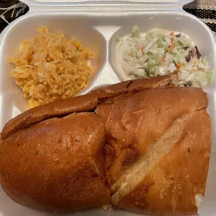 Tri Tip Sandwich w/ rice &amp; coleslaw