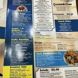 The menu and my biscuits and gravy with eggs.