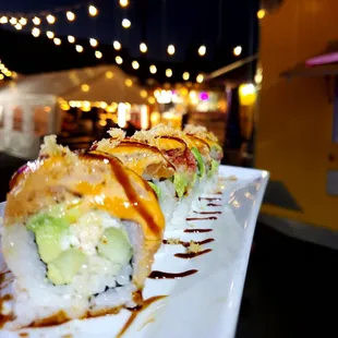 a close up of a sushi