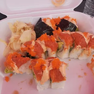 Ricky&apos;s special roll. Two pieces of spicy creamy scallops.