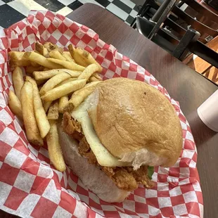 Chicken fried chicken sandwich on a wheat sourdough bun. Swiss cheese was an add on.