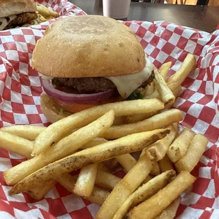 Cheeseburger on a white sourdough bun