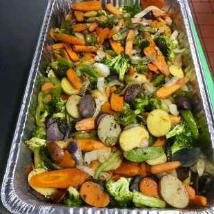 a tray of vegetables