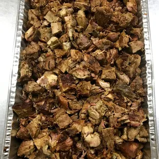 a pan of cooked meat