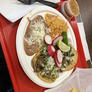 Taco Plate Deluxe rice and beans