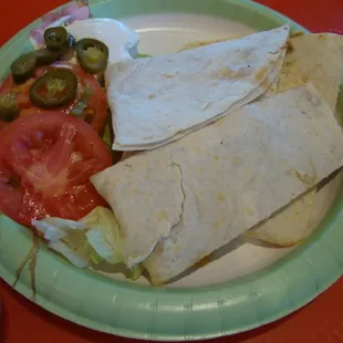 &quot;Sad&quot; looking Chicken Quesadilla, Rico Pollo, N Chambers Location.  October 5th 2013.