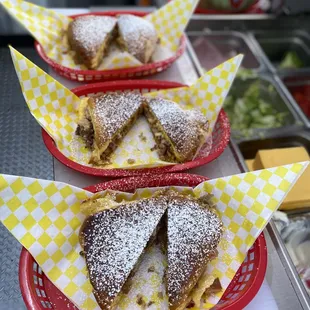 a variety of pastries in baskets