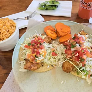 Two fish Tacos  with Spanish Rice