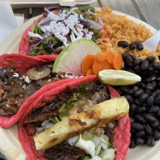3 Tacos with Rice & Beans